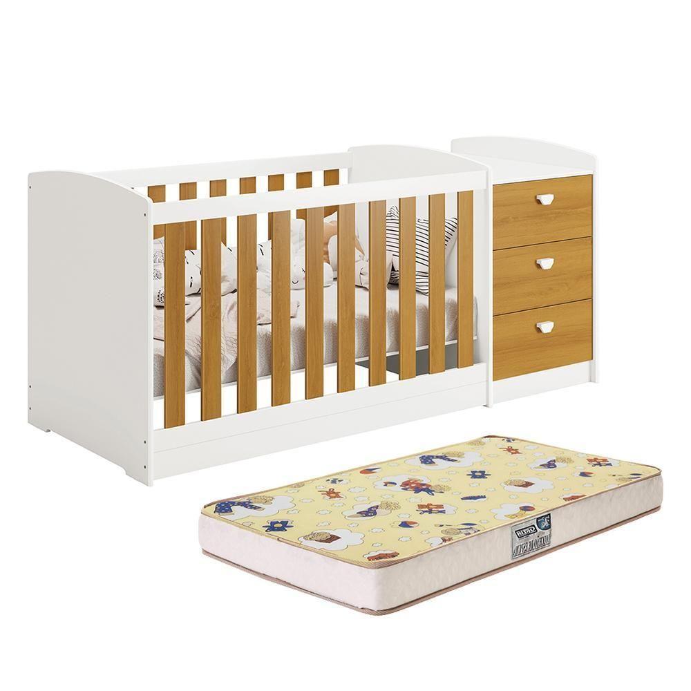 Berço Americano Multifuncional Atlanta Branco Fosco Savana Com Colchão Supreme - Reller Móveis Branco Fosco Savana - 1