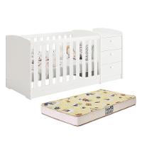 Berço Americano Multifuncional Atlanta Branco Brilho Com Colchão Supreme - Reller Móveis Branco Brilho - 1