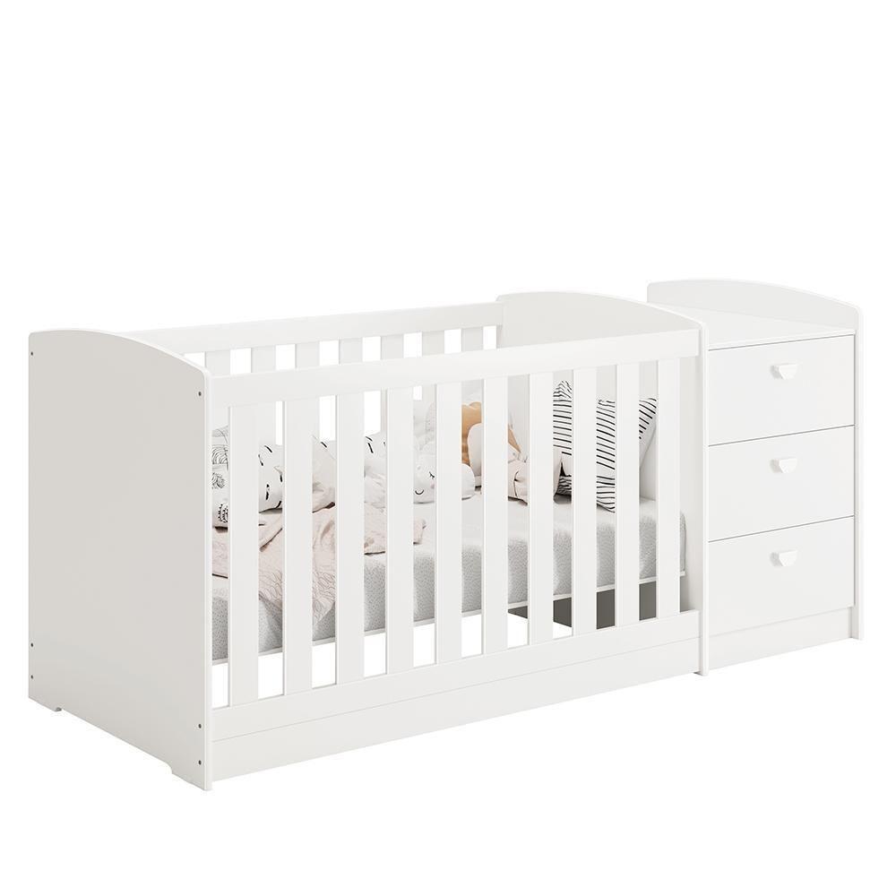 Berço Americano Multifuncional Atlanta Branco Fosco Com Colchão Physical - Reller Móveis Branco Fosco - 5