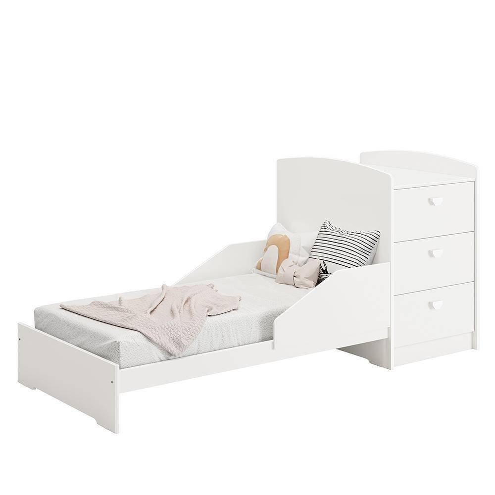 Berço Americano Multifuncional Atlanta Branco Brilho Com Colchão Physical - Reller Móveis Branco Brilho - 3