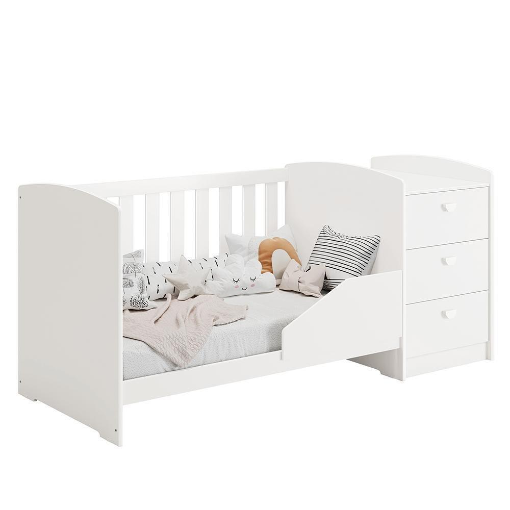 Berço Americano Multifuncional Atlanta Branco Brilho Com Colchão Physical - Reller Móveis Branco Brilho - 7