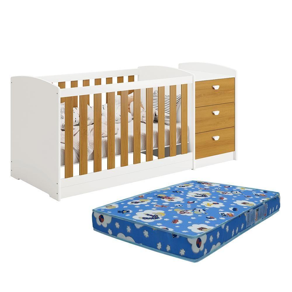 Berço Americano Multifuncional Atlanta Branco Fosco Savana Com Colchão Physical - Reller Móveis Branco Fosco Savana - 1