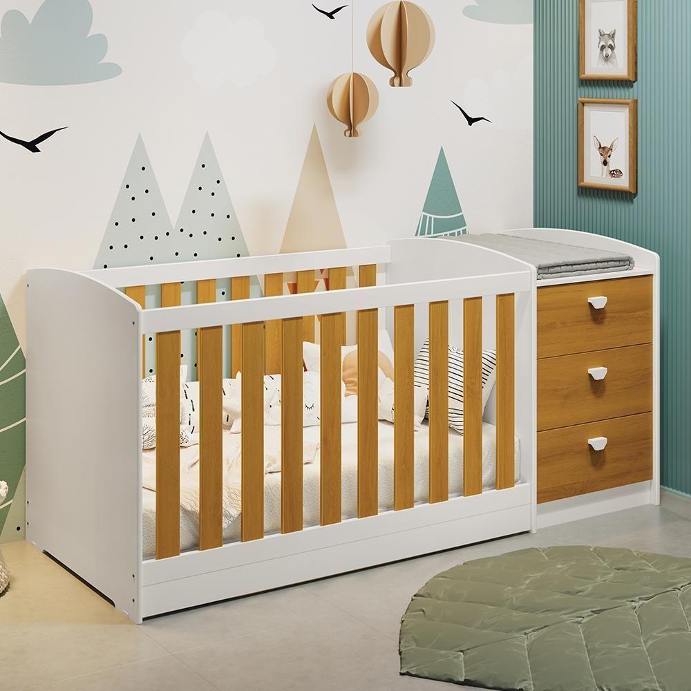 Berço Americano Multifuncional Atlanta Branco Fosco Savana Com Colchão Physical - Reller Móveis Branco Fosco Savana - 6