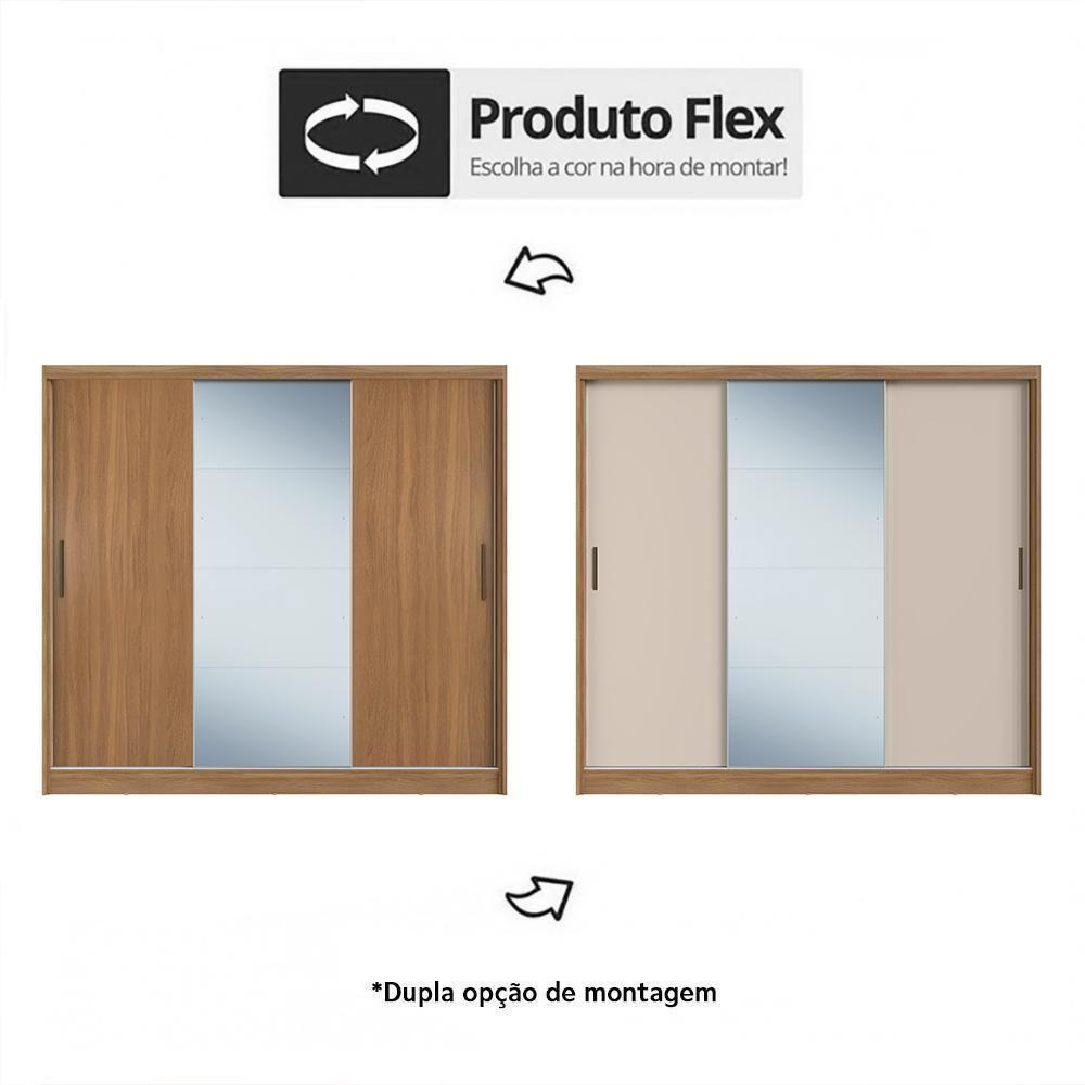 Guarda Roupa Dalila 3 Portas, 2 Gavetas E 4 Cabideiros Flex Amêndola Com Espelho - Demóbile Amêndola - 2
