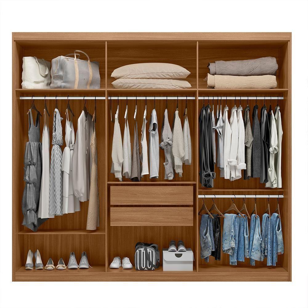 Guarda Roupa Dalila 3 Portas, 2 Gavetas E 4 Cabideiros Flex Amêndola Com Espelho - Demóbile Amêndola - 3