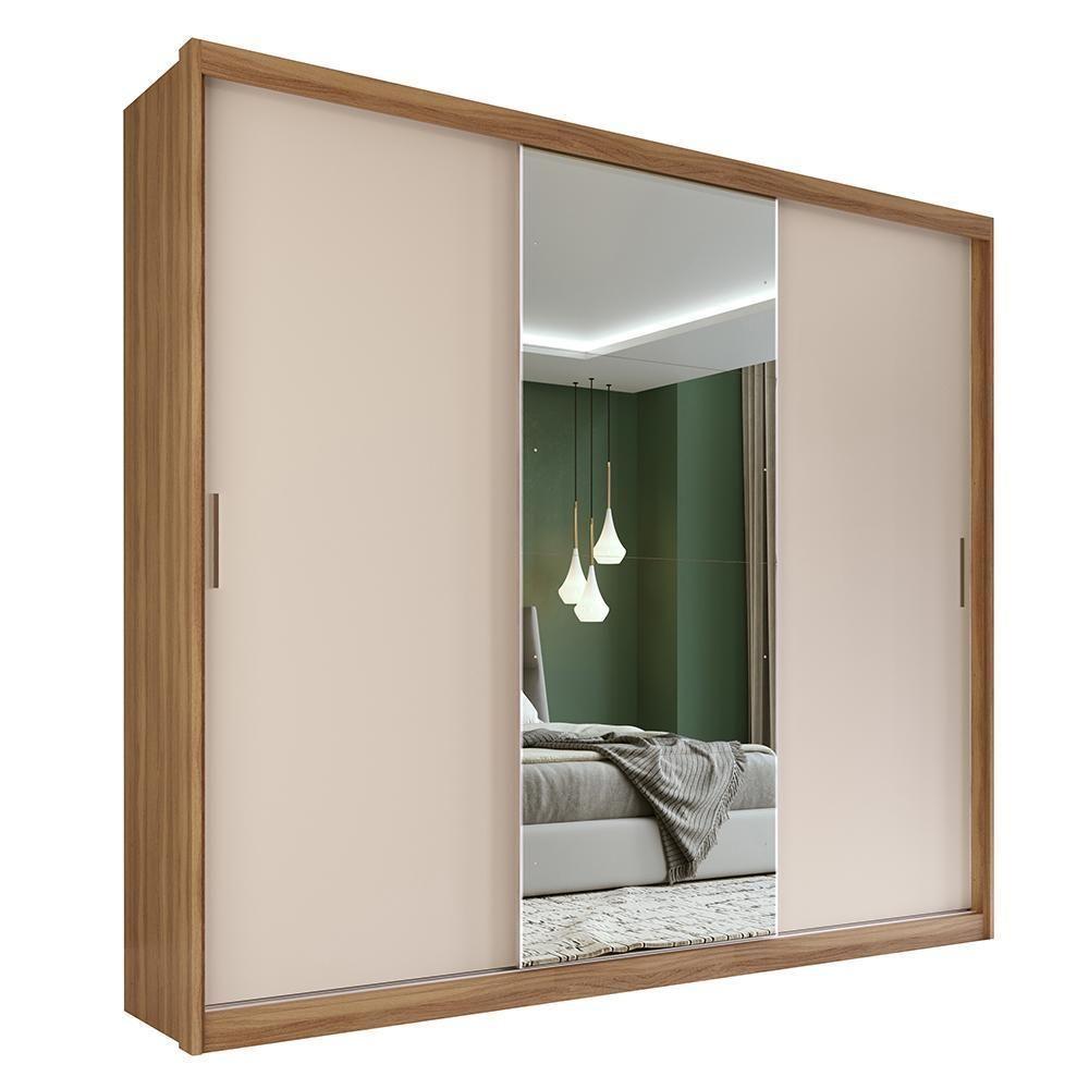Guarda Roupa Dalila 3 Portas, 2 Gavetas E 4 Cabideiros Flex Amêndola Off White Com Espelho - Demóbile Amêndola Off White - 1