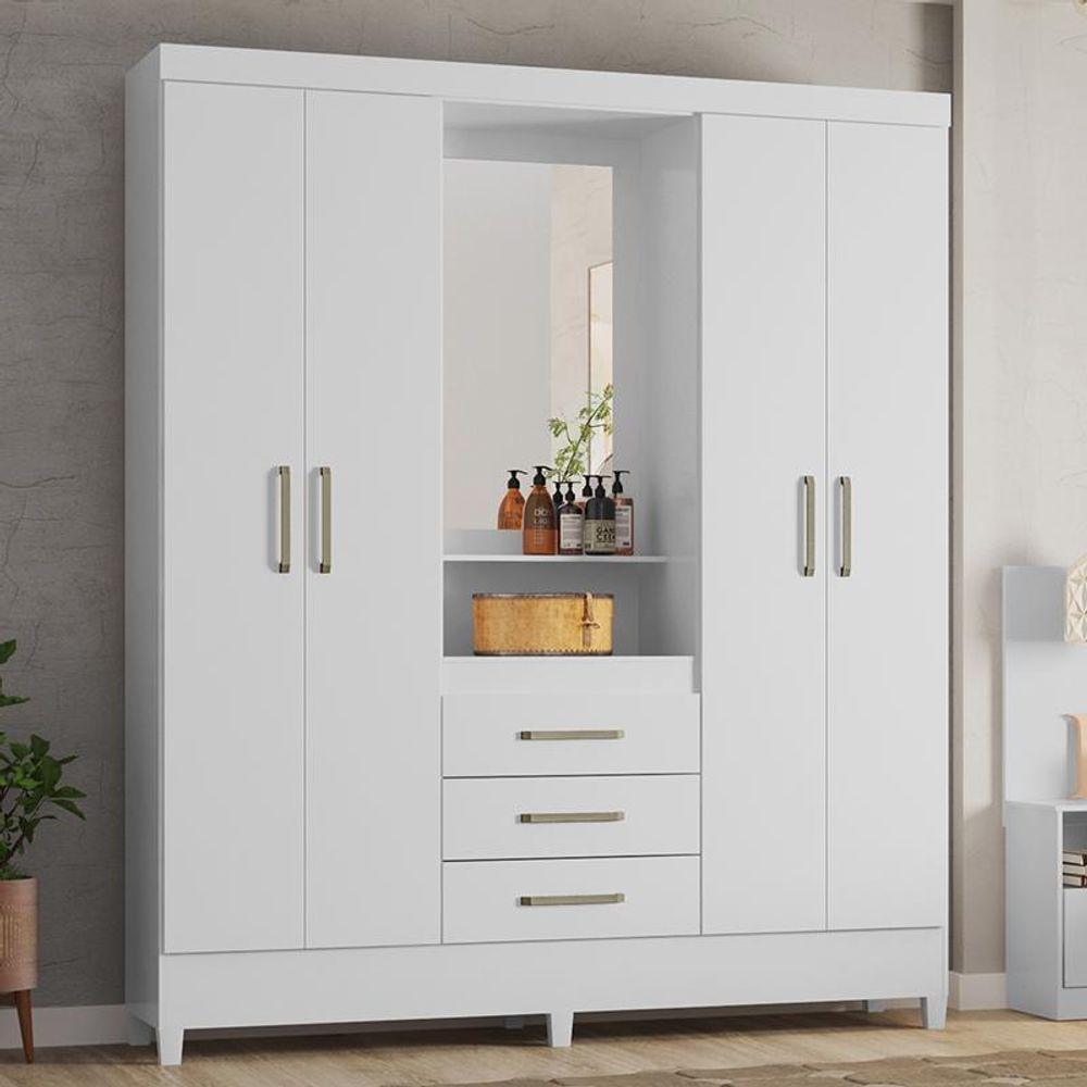 Guarda Roupa Capelinha Pérsia 4 Portas Flex Branco Com Espelho - Demóbile Branco - 4