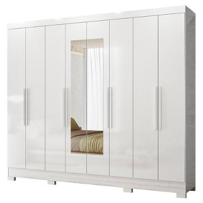 Guarda Roupa Casal Diplomata 8 Portas Bater 4 Gavetas Branco com Espelho