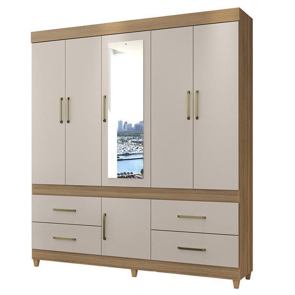 Guarda Roupa Casal Guarujá 6 Portas E 4 Gavetas Amêndola Off White Com Espelho - Demóbile Amêndola Off White - 1