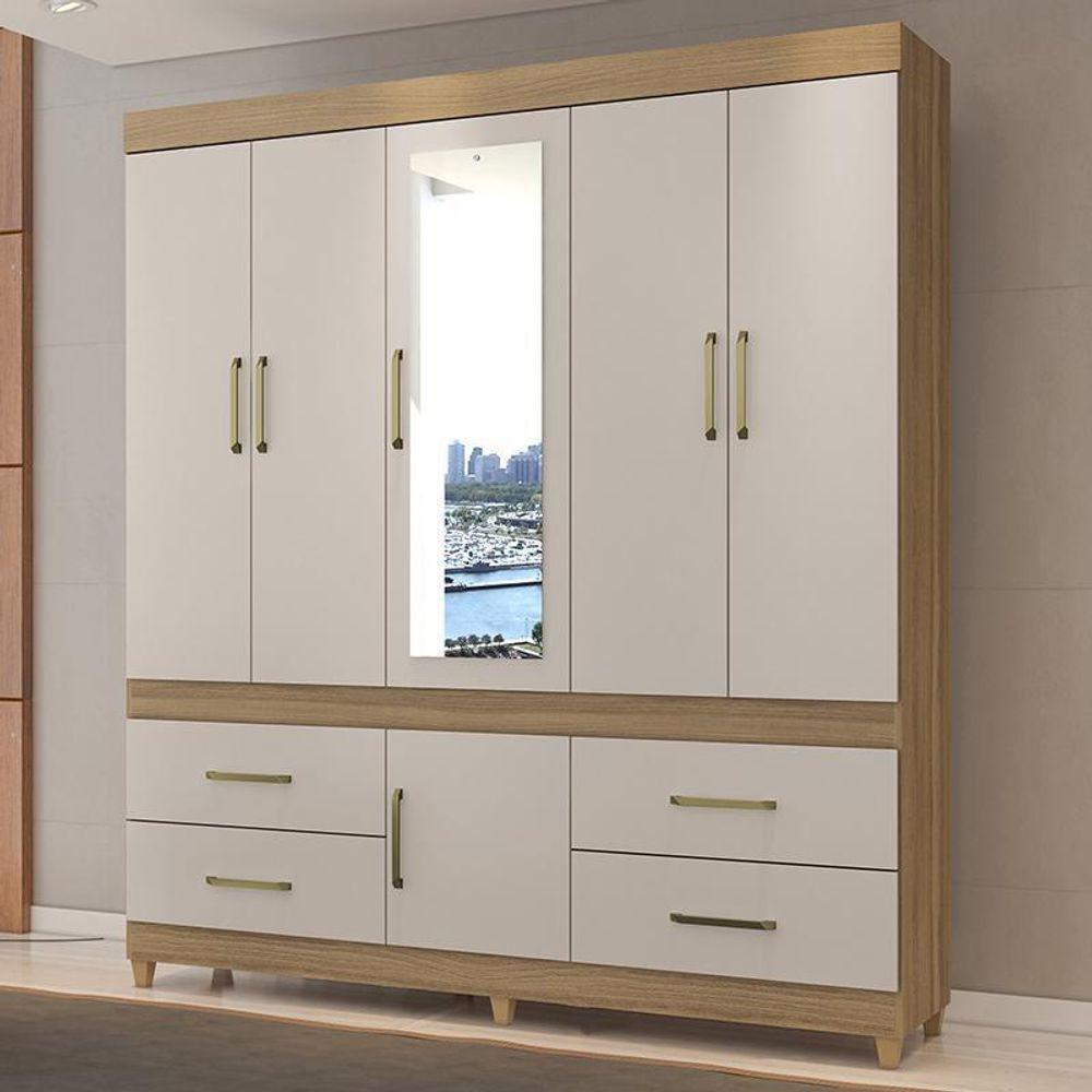 Guarda Roupa Casal Guarujá 6 Portas E 4 Gavetas Amêndola Off White Com Espelho - Demóbile Amêndola Off White - 4