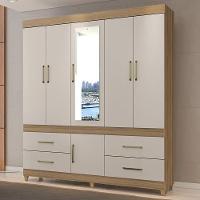 Guarda Roupa Casal Guarujá 6 Portas E 4 Gavetas Amêndola Off White Com Espelho - Demóbile Amêndola Off White - 4