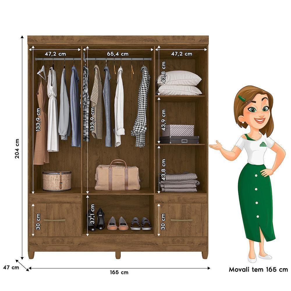 Guarda Roupa Casal Ms912 6 Portas E 2 Gavetas Castanho - Moval Castanho - 2
