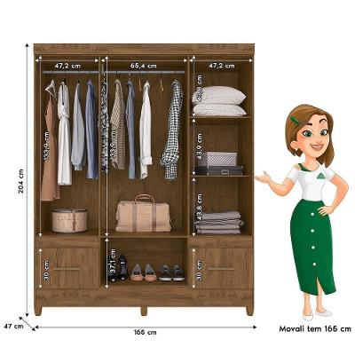 Guarda Roupa Casal MS912 6 Portas Bater 2 Gavetas Castanho MDP Moval Móveis