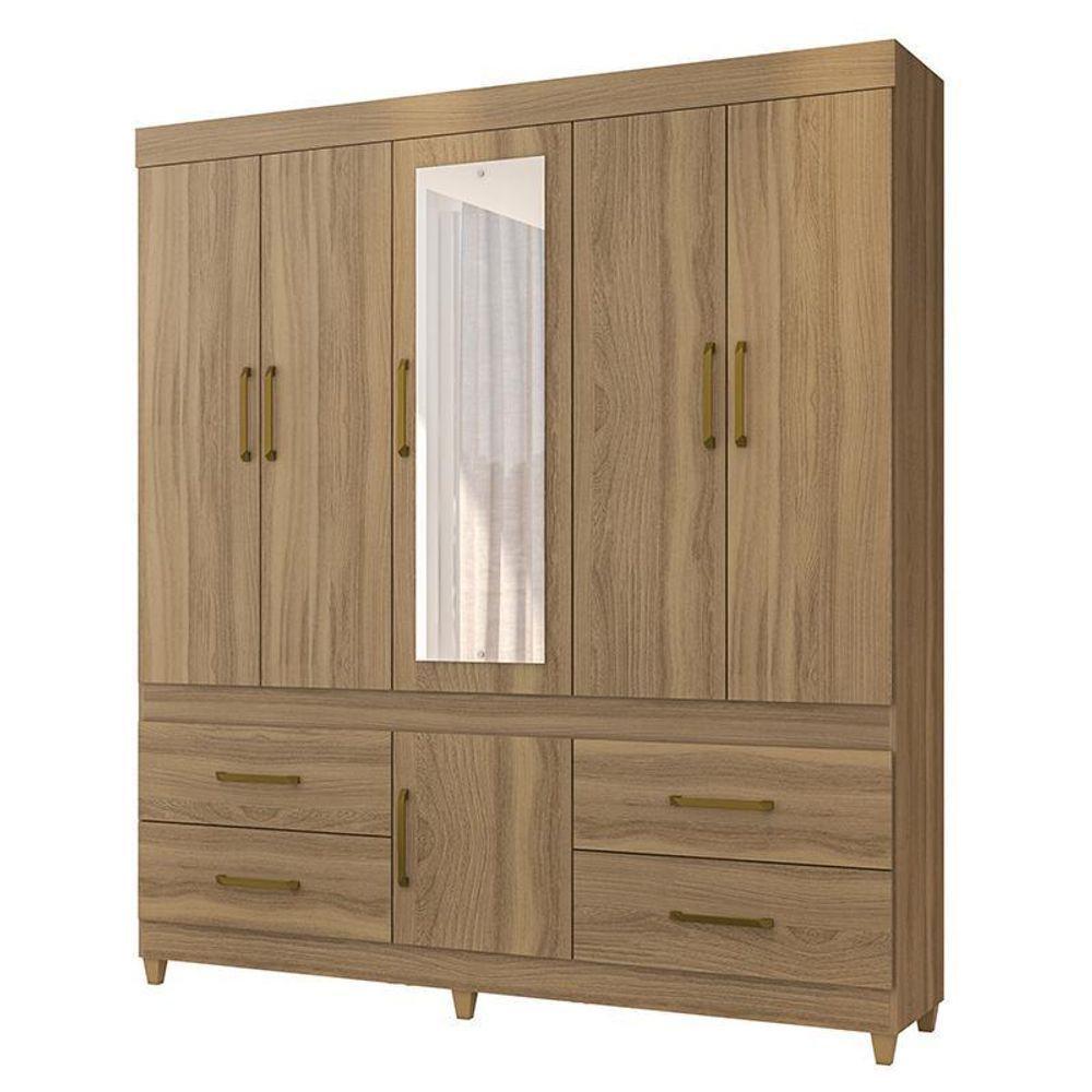 Guarda Roupa Casal Guarujá 6 Portas E 4 Gavetas Amêndola Com Espelho - Demóbile Amêndola - 1