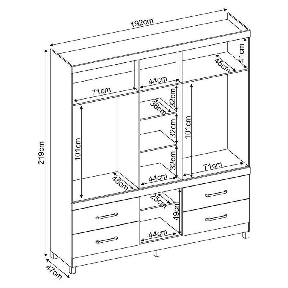 Guarda Roupa Casal Guarujá 6 Portas E 4 Gavetas Amêndola Com Espelho - Demóbile Amêndola - 2