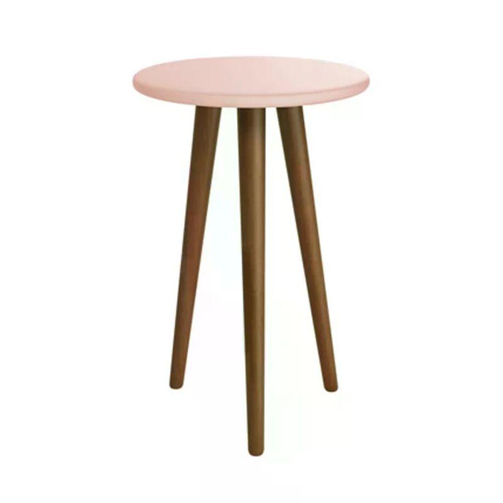 Mesa De Canto Theo Rosa Fosco Com Pés Amadeirado - Reller Móveis Rosa Fosco - 1