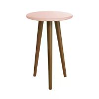 Mesa De Canto Theo Rosa Fosco Com Pés Amadeirado - Reller Móveis Rosa Fosco - 1