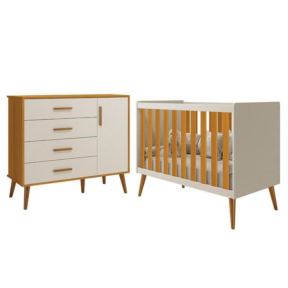 Jogo De Quarto Infantil Isis Cômoda 1 Porta E Berço Areia Savana - Reller Móveis Areia Savana - 1