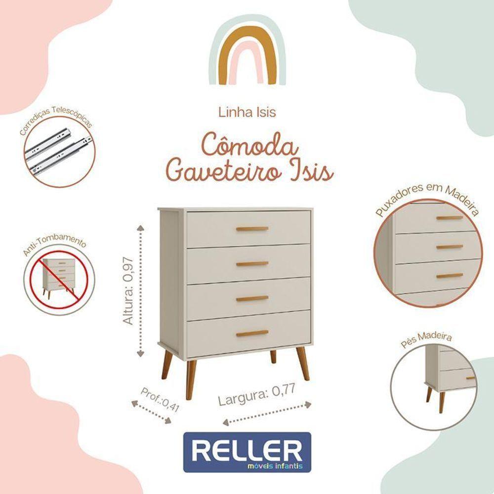 Jogo De Quarto Infantil Isis Cômoda 4 Gavetas E Berço Areia - Reller Móveis Areia - 2