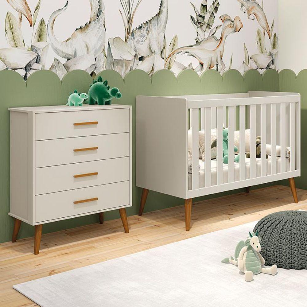 Jogo De Quarto Infantil Isis Cômoda 4 Gavetas E Berço Areia - Reller Móveis Areia - 6