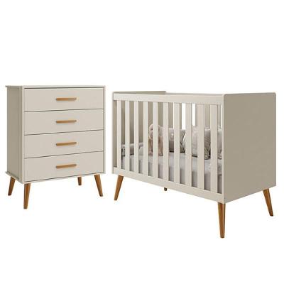 Conjunto de Quarto Infantil Isis com Cômoda 4 Gavetas e Berço em MDF 133cm Bege Reller Móveis