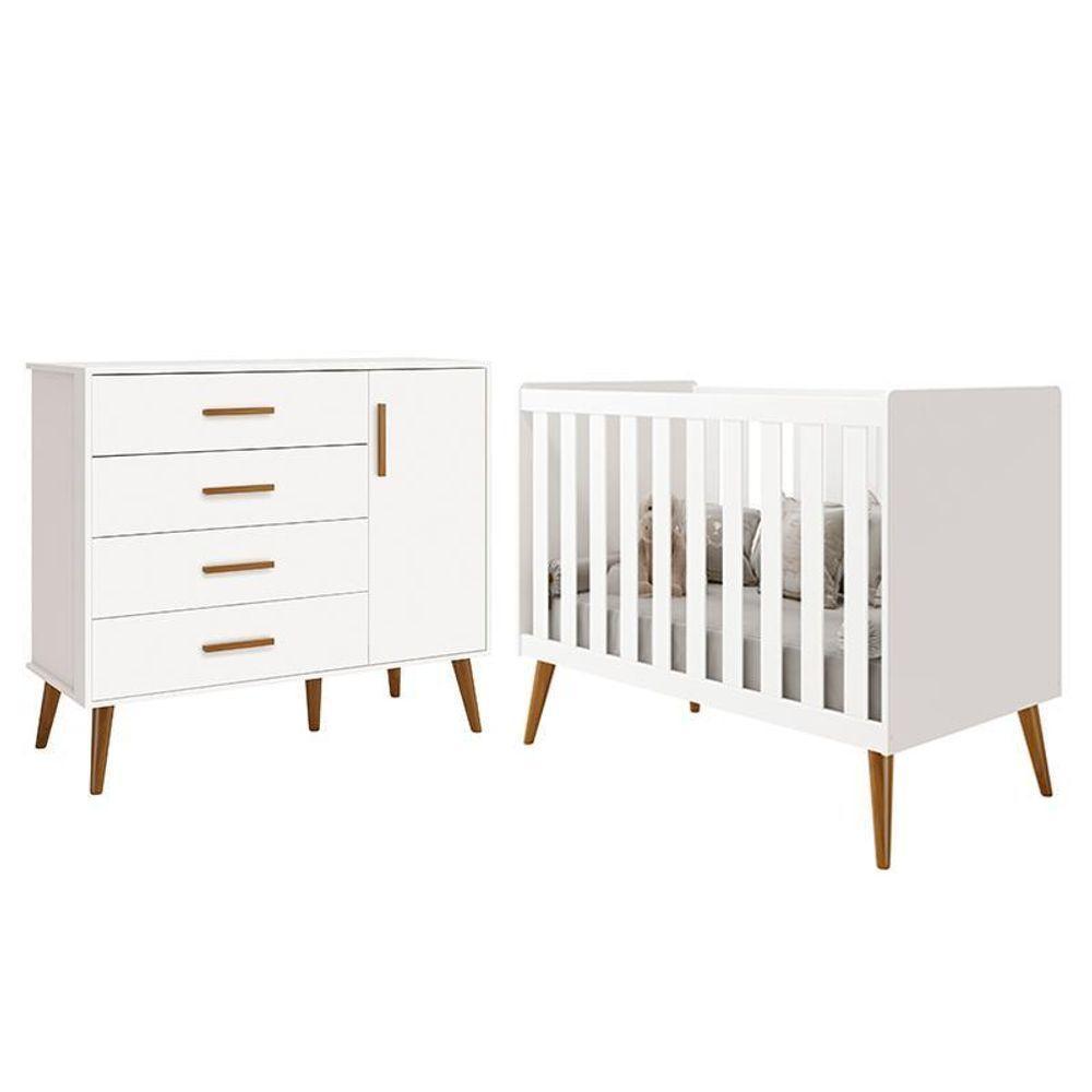 Jogo De Quarto Infantil Isis Cômoda 1 Porta E Berço Branco - Reller Móveis Branco - 1