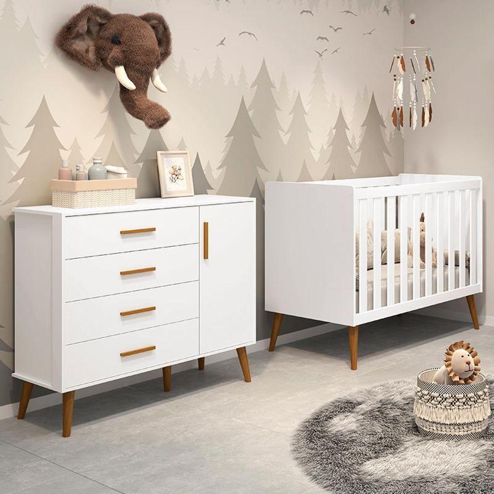 Jogo De Quarto Infantil Isis Cômoda 1 Porta E Berço Branco - Reller Móveis Branco - 6