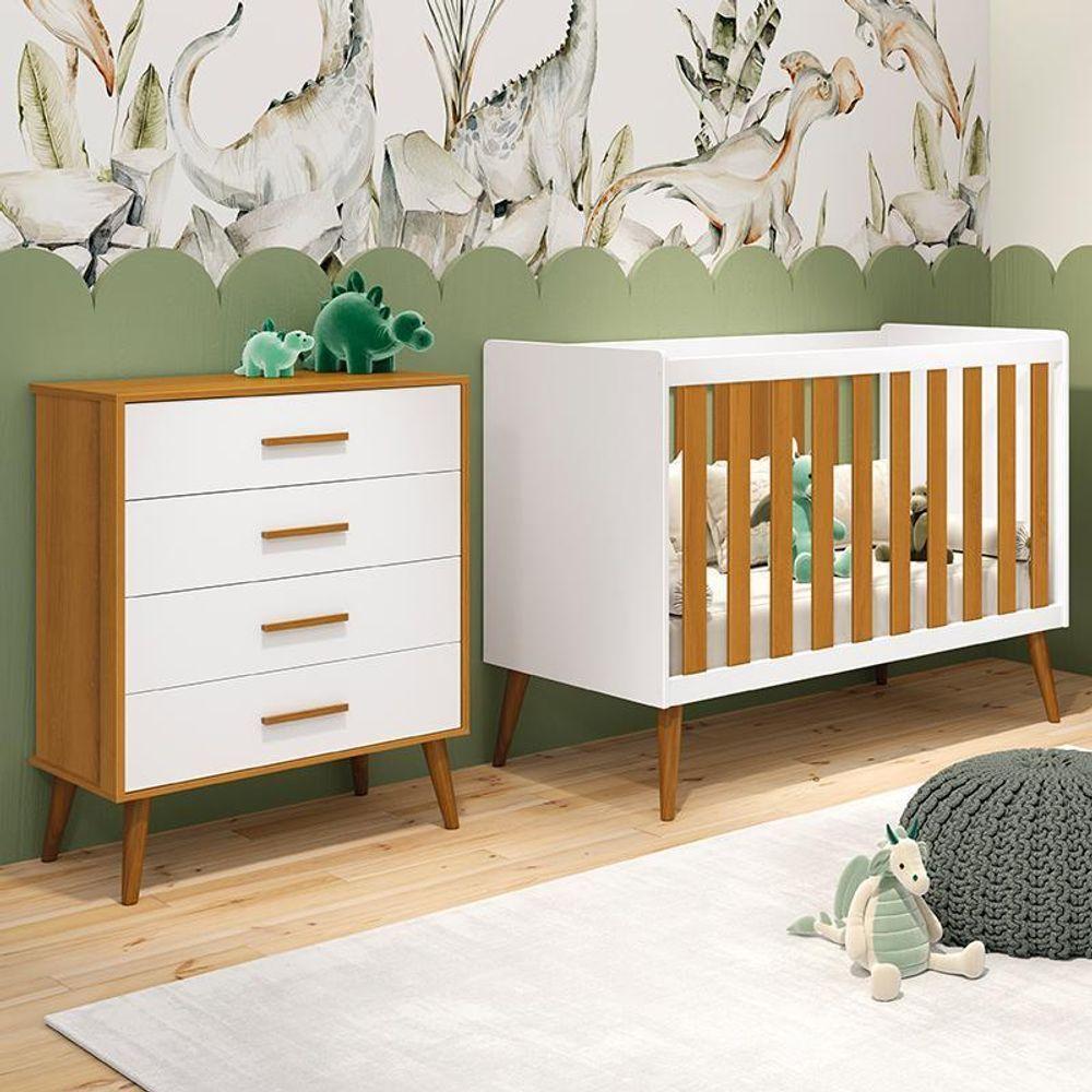 Jogo De Quarto Infantil Isis Cômoda 4 Gavetas E Berço Branco Savana - Reller Móveis Branco Savana - 6