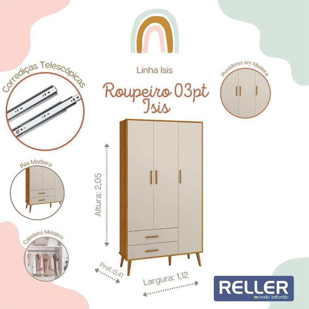 Jogo De Quarto Infantil Isis Guarda Roupa 3 Portas E Berço Areia Savana - Reller Móveis Areia Savana - 2