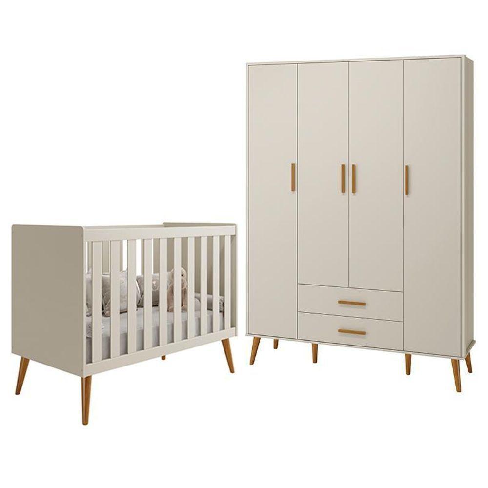 Jogo De Quarto Infantil Isis Guarda Roupa 4 Portas E Berço Areia - Reller Móveis Areia - 1