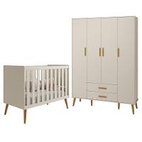 Jogo De Quarto Infantil Isis Guarda Roupa 4 Portas E Berço Areia - Reller Móveis Areia - 1