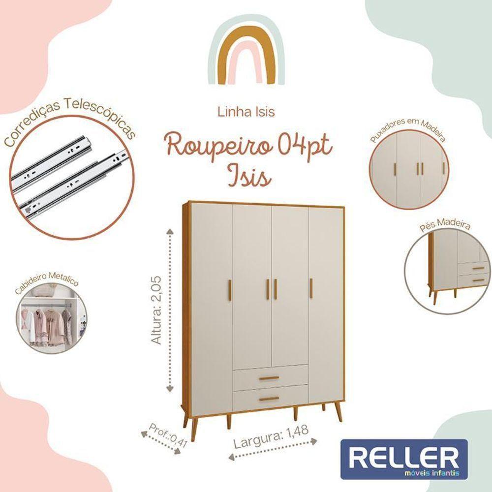 Jogo De Quarto Infantil Isis Guarda Roupa 4 Portas E Berço Areia Savana - Reller Móveis Areia Savana - 2