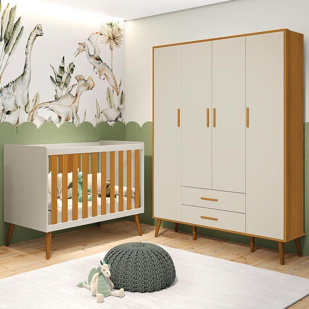Jogo De Quarto Infantil Isis Guarda Roupa 4 Portas E Berço Areia Savana - Reller Móveis Areia Savana - 6