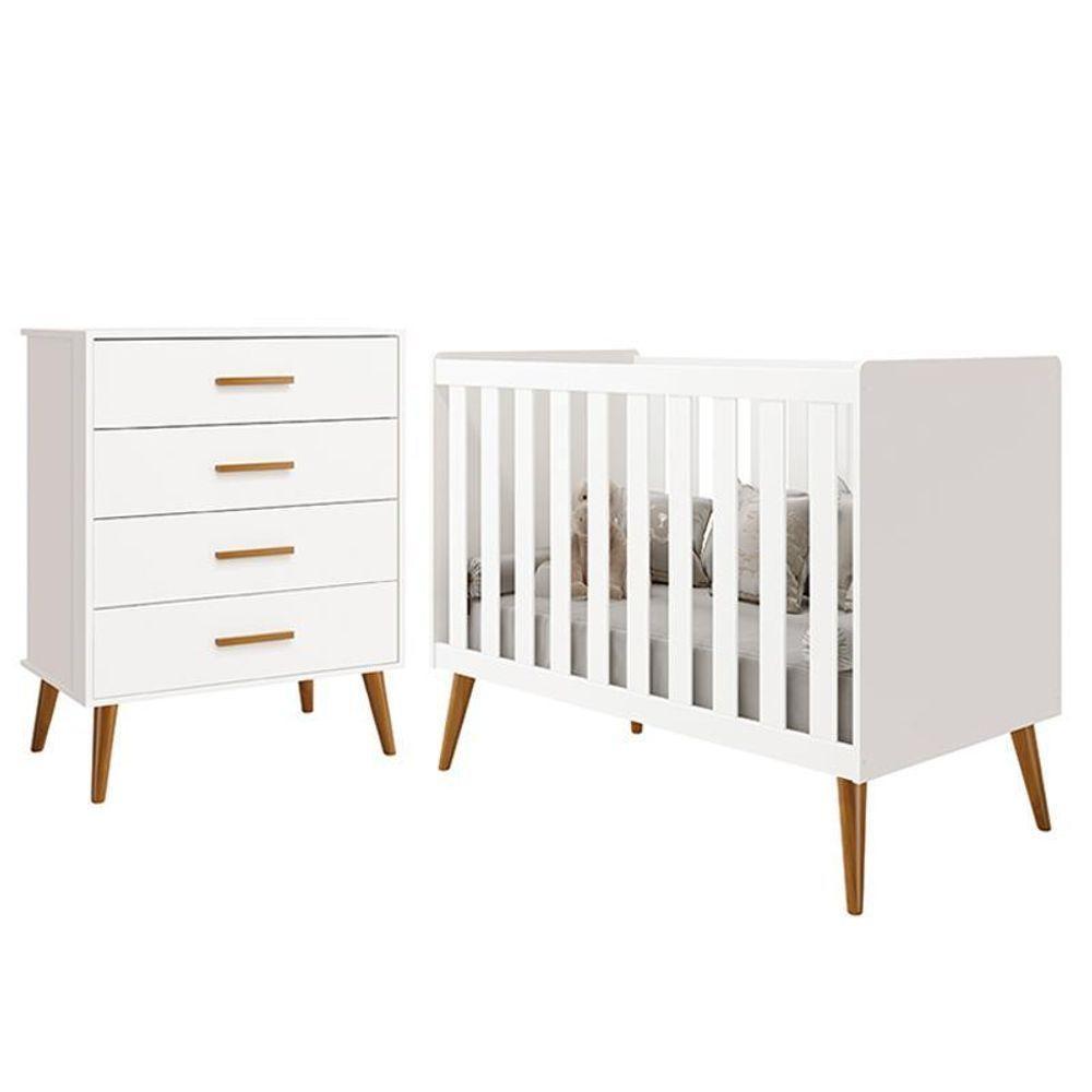 Jogo De Quarto Infantil Isis Cômoda 4 Gavetas E Berço Branco - Reller Móveis Branco - 1