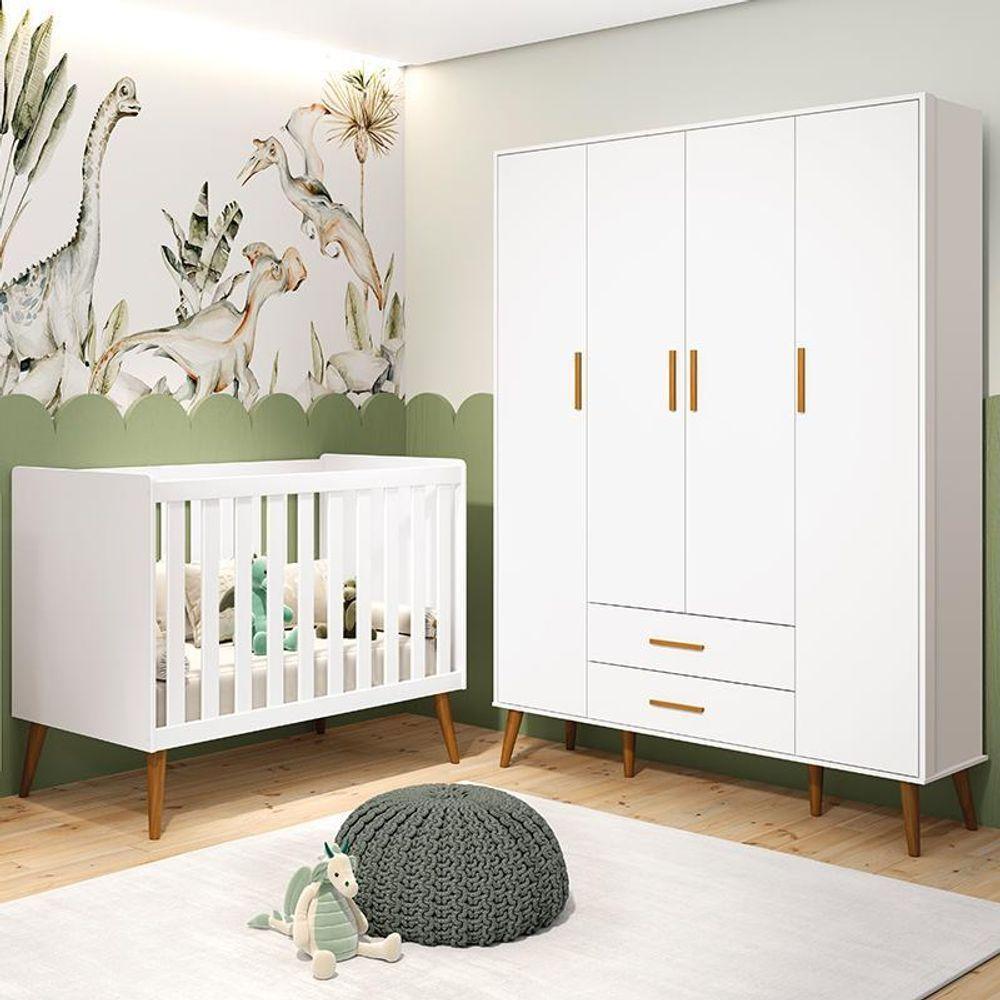 Jogo De Quarto Infantil Isis Guarda Roupa 4 Portas E Berço Branco - Reller Móveis Branco - 6