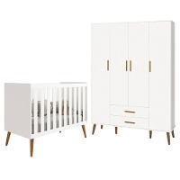 Jogo De Quarto Infantil Isis Guarda Roupa 4 Portas E Berço Branco - Reller Móveis Branco - 1