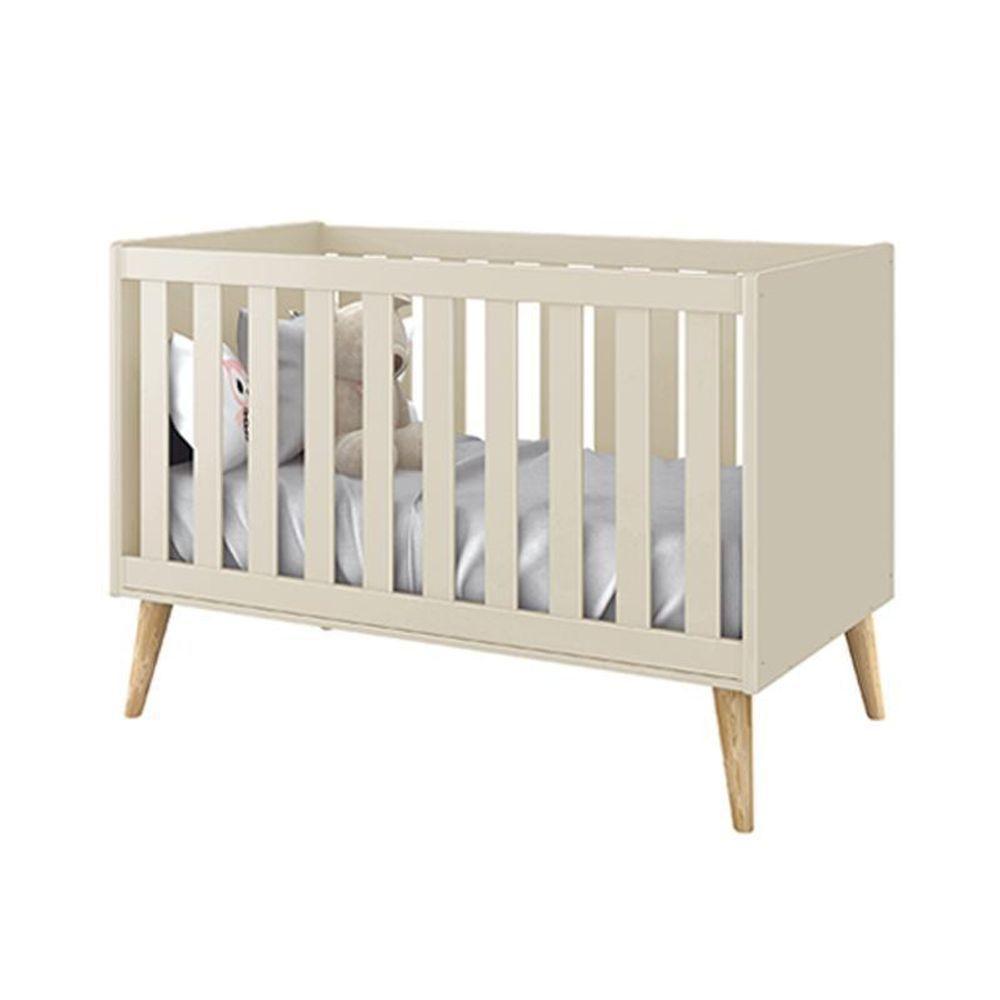 Jogo De Quarto Infantil Theo Cômoda 6 Gavetas E Berço Areia Fosco Com Pés Madeira Natural - Reller Móveis Areia Fosco - 3