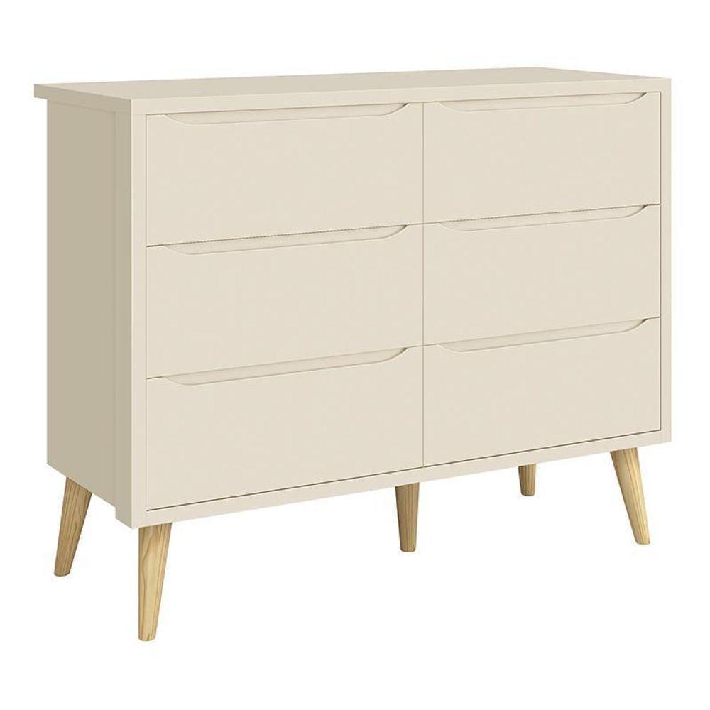 Jogo De Quarto Infantil Theo Cômoda 6 Gavetas E Berço Areia Fosco Com Pés Madeira Natural - Reller Móveis Areia Fosco - 5
