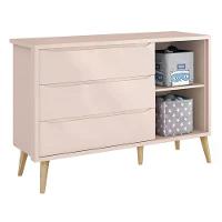Jogo De Quarto Infantil Theo Cômoda E Berço Rosa Fosco Com Pés Madeira Natural - Reller Móveis Rosa Fosco - 2