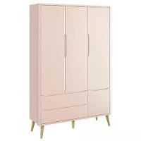 Jogo De Quarto Infantil Theo Guarda Roupa 3 Portas E Berço Rosa Fosco Com Pés Madeira Natural - Reller Móveis Rosa Fosco - 2
