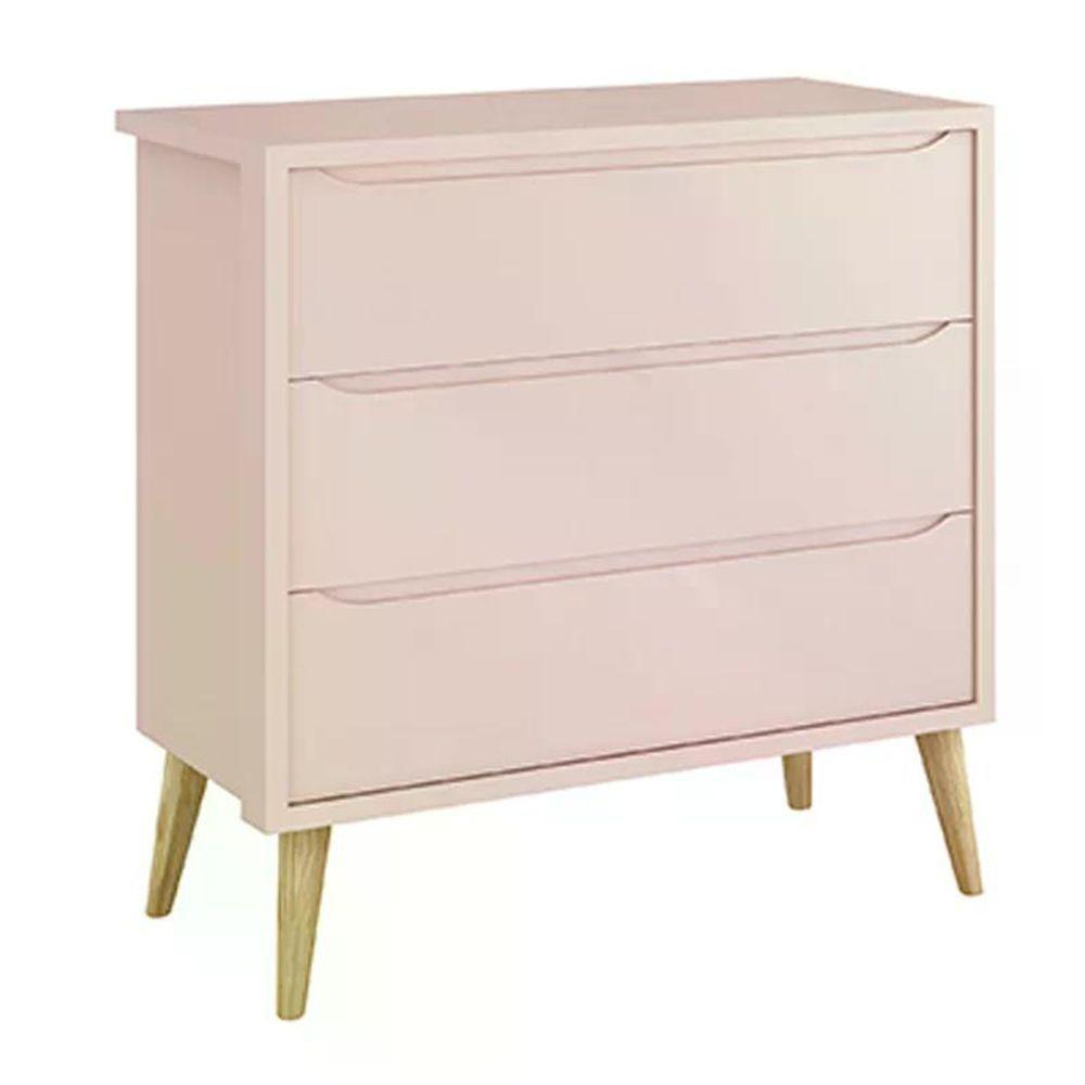 Jogo De Quarto Infantil Theo Cômoda 3 Gavetas E Berço Rosa Fosco Com Pés Madeira Natural - Reller Móveis Rosa Fosco - 2