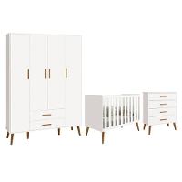 Dormitório Infantil Isis Guarda Roupa 4 Portas, Cômoda E Berço Branco - Reller Móveis Branco - 1