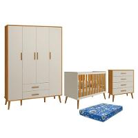 Dormitório Infantil Isis Guarda Roupa 4 Portas, Cômoda E Berço Areia Savana Com Colchão - Reller Móveis Areia Savana - 1