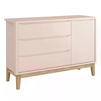 Jogo De Quarto Classic Cômoda Com Porta E Berço Rosa Fosco Com Pés Madeira Natural - Reller Móveis Rosa Fosco - 3