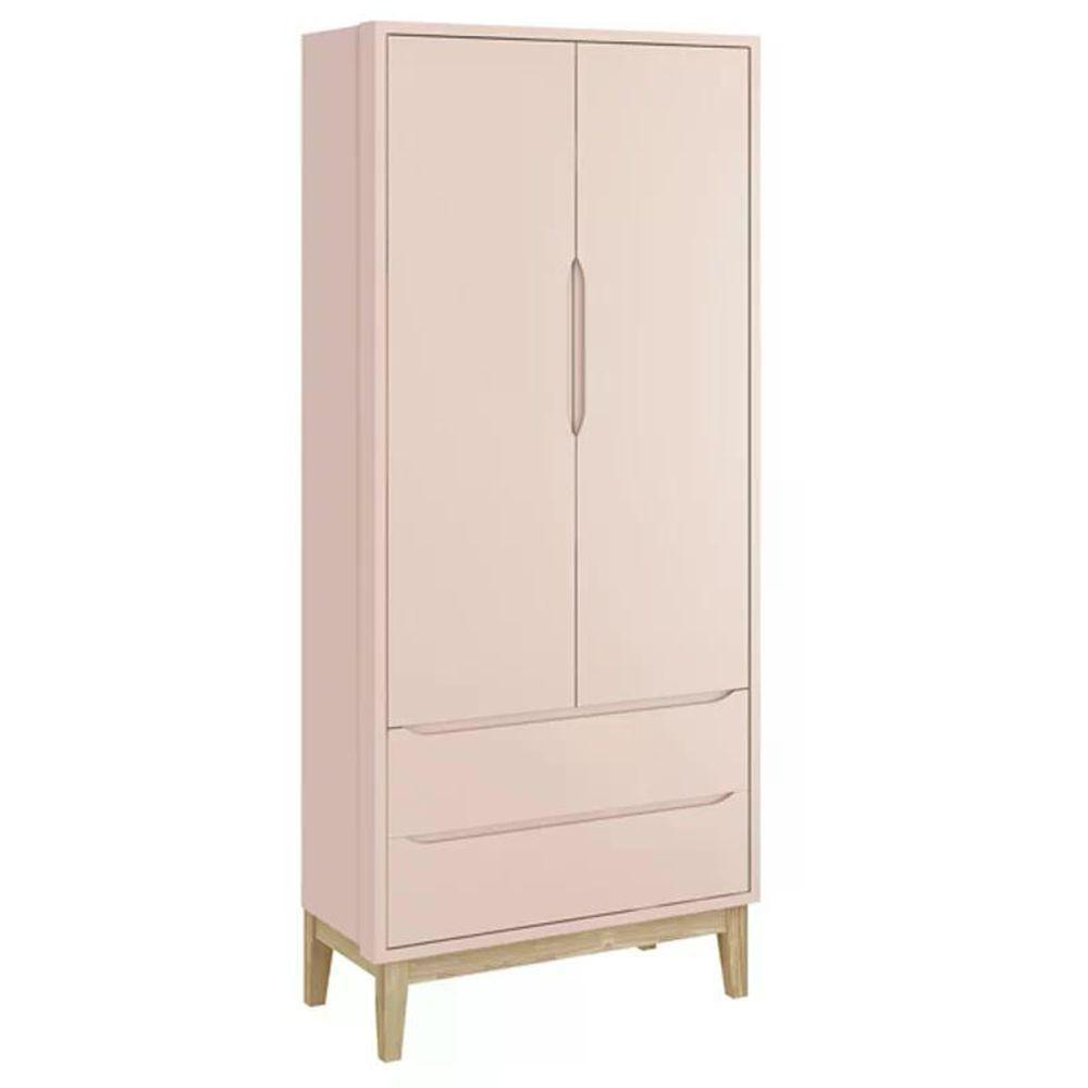Jogo De Quarto Classic Guarda Roupa 2 Portas E Berço Rosa Fosco Com Pés Madeira Natural - Reller Móveis Rosa Fosco - 3