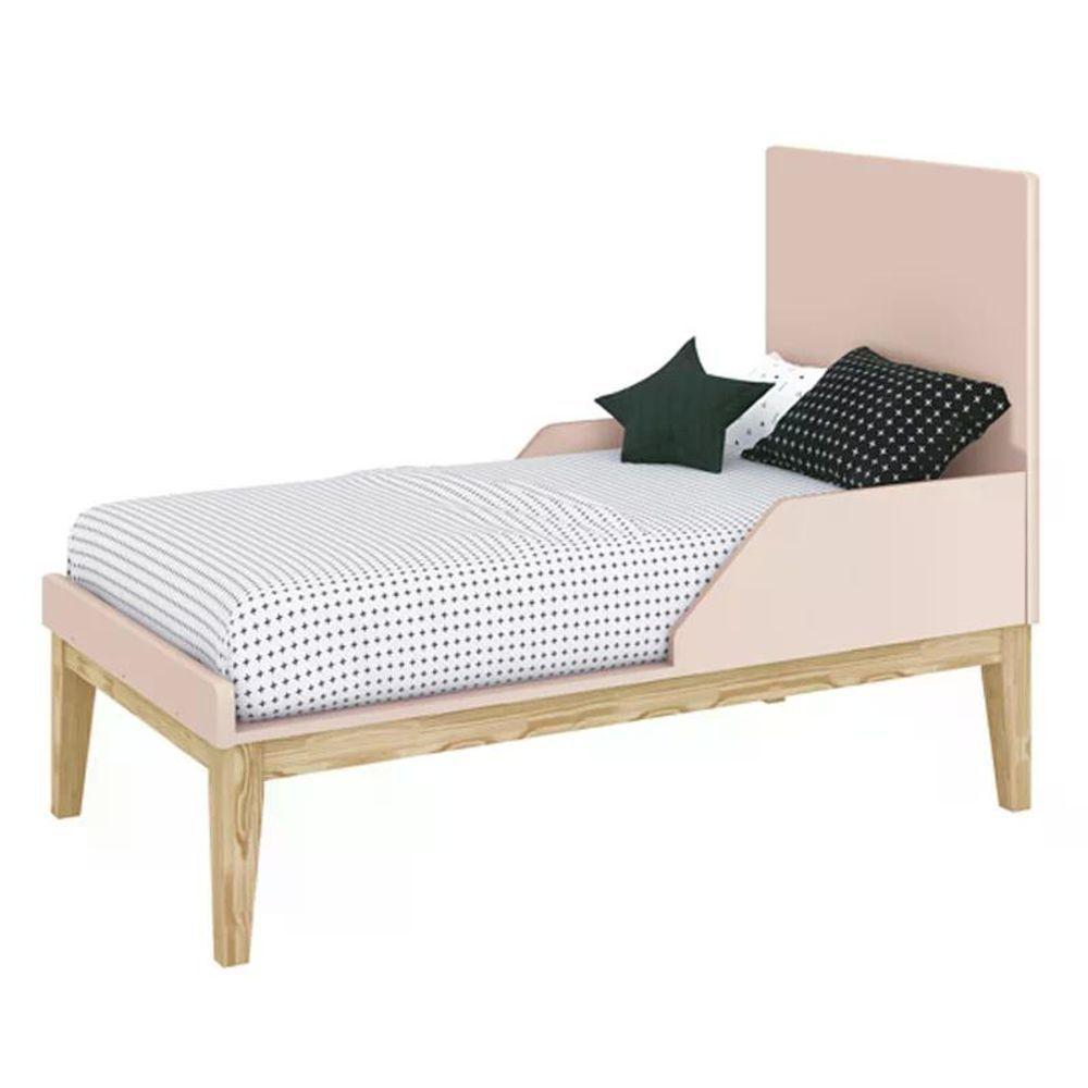 Jogo De Quarto Classic Guarda Roupa 2 Portas E Berço Rosa Fosco Com Pés Madeira Natural - Reller Móveis Rosa Fosco - 4