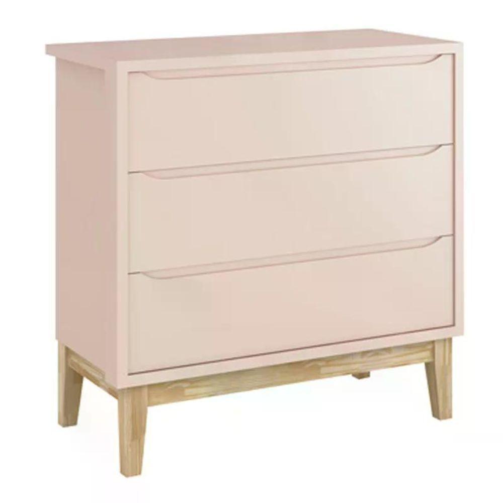 Jogo De Quarto Classic Cômoda 3 Gavetas E Berço Rosa Fosco Com Pés Madeira Natural - Reller Móveis Rosa Fosco - 2