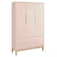 Jogo De Quarto Classic Guarda Roupa 3 Portas E Berço Rosa Fosco Com Pés Madeira Natural - Reller Móveis Rosa Fosco - 3