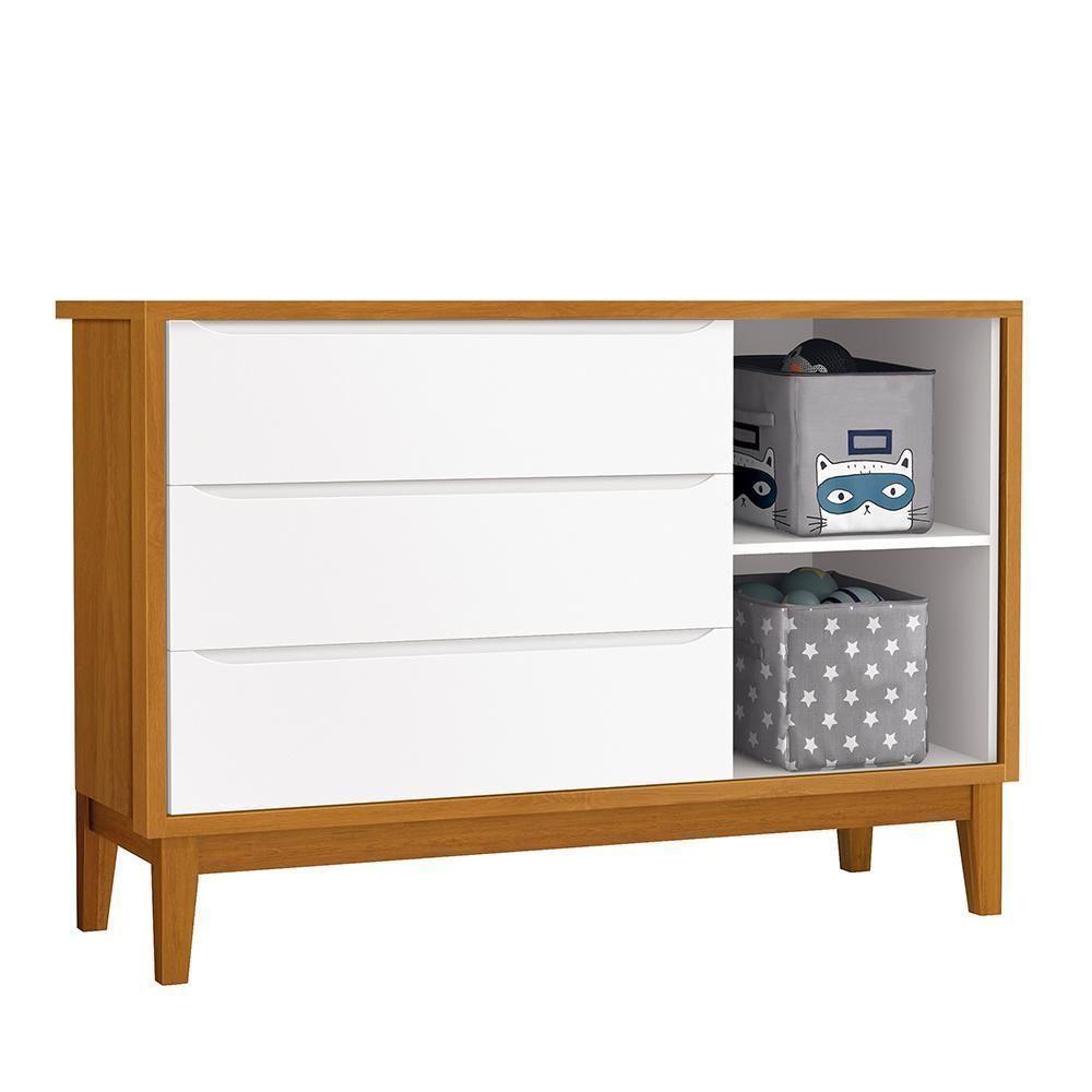 Jogo De Quarto Infantil Cômoda 1 Porta E Berço Classic Branco Savana Com Pés Amadeirado - Reller Móveis Branco Savana - 3