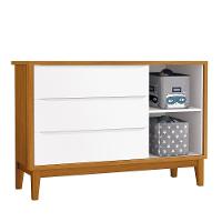 Jogo De Quarto Infantil Cômoda 1 Porta E Berço Classic Branco Savana Com Pés Amadeirado - Reller Móveis Branco Savana - 3